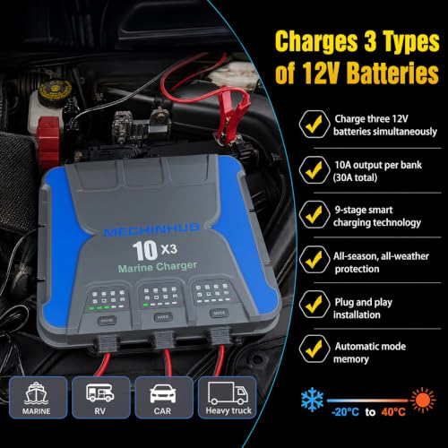 Image of 3 Bank (10A /Bank) Marine Battery Charger-12V 30A OnBoard Charger