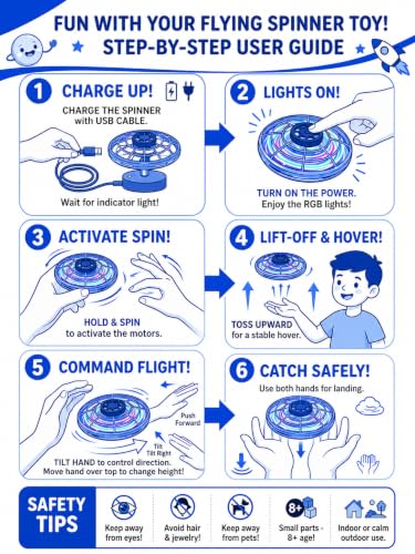 Image of Mini Flying Toys Spinner for Kids - LED UFO Boomerang Toy | Hand Controlled Flying Ball, Rechargeable Light Flying Spinner Ball, Toy Drone Indoor Outdoor Flying Toys (Blue)
