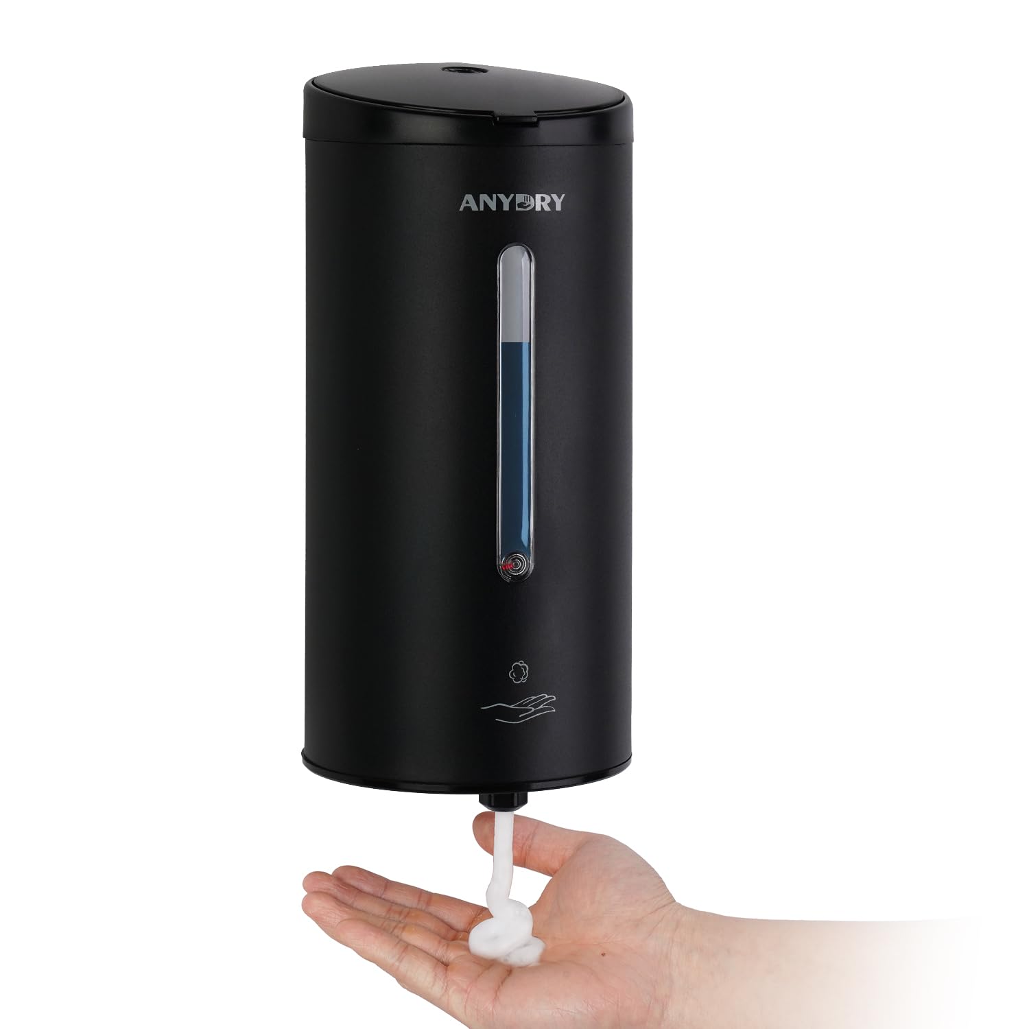 anydry Dispensador de Espuma Automático Sin Contacto de Pared Profesional 750 ml con Placa de Montaje Metálica & Revestimiento Anti-Corrosión (Acero Inoxidable Negro Mate)