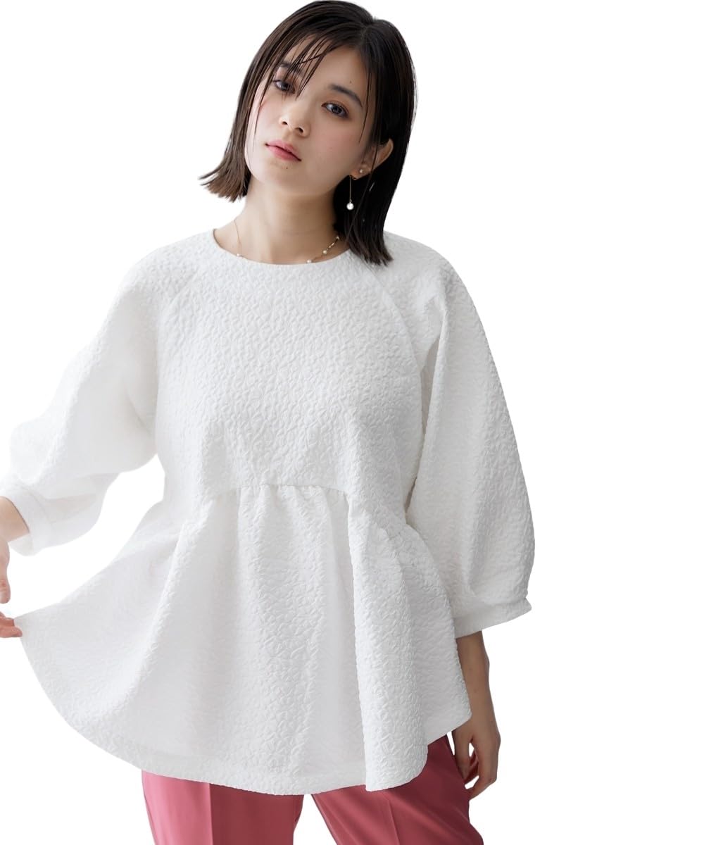 Amazon | [ニッセン] ジャガードペプラムブラウス オフホワイト