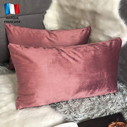 Douceur De Plumes Juego de 2 Fundas de cojín Terracota Rosa 30x50 Terciopelo Decorativo Liso, Suave y Moderna Funda de Almohada Cuadrada, decoración Sala, sofá, Dormitorio (2 Terracota Rosa)