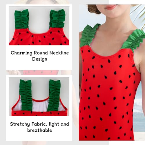 Image of XiaoMoSha Girls One Piece Swimsuit Ruffled Straps Bathing Suits Summer Swim Suit Quick Dry Beach Swimwear for Kids 3-10 Years