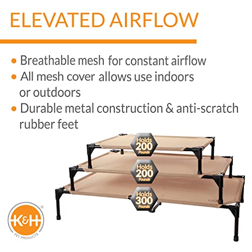K&H Pet Products Elevated Outdoor Dog Cot Bed, Raised Cooling Bed With Washable Breathable Mesh For Medium Dogs, Portable Raised Platform Pet Bed, Heavy Duty Metal Frame Hammock Bed, Medium, Tan #TOP3