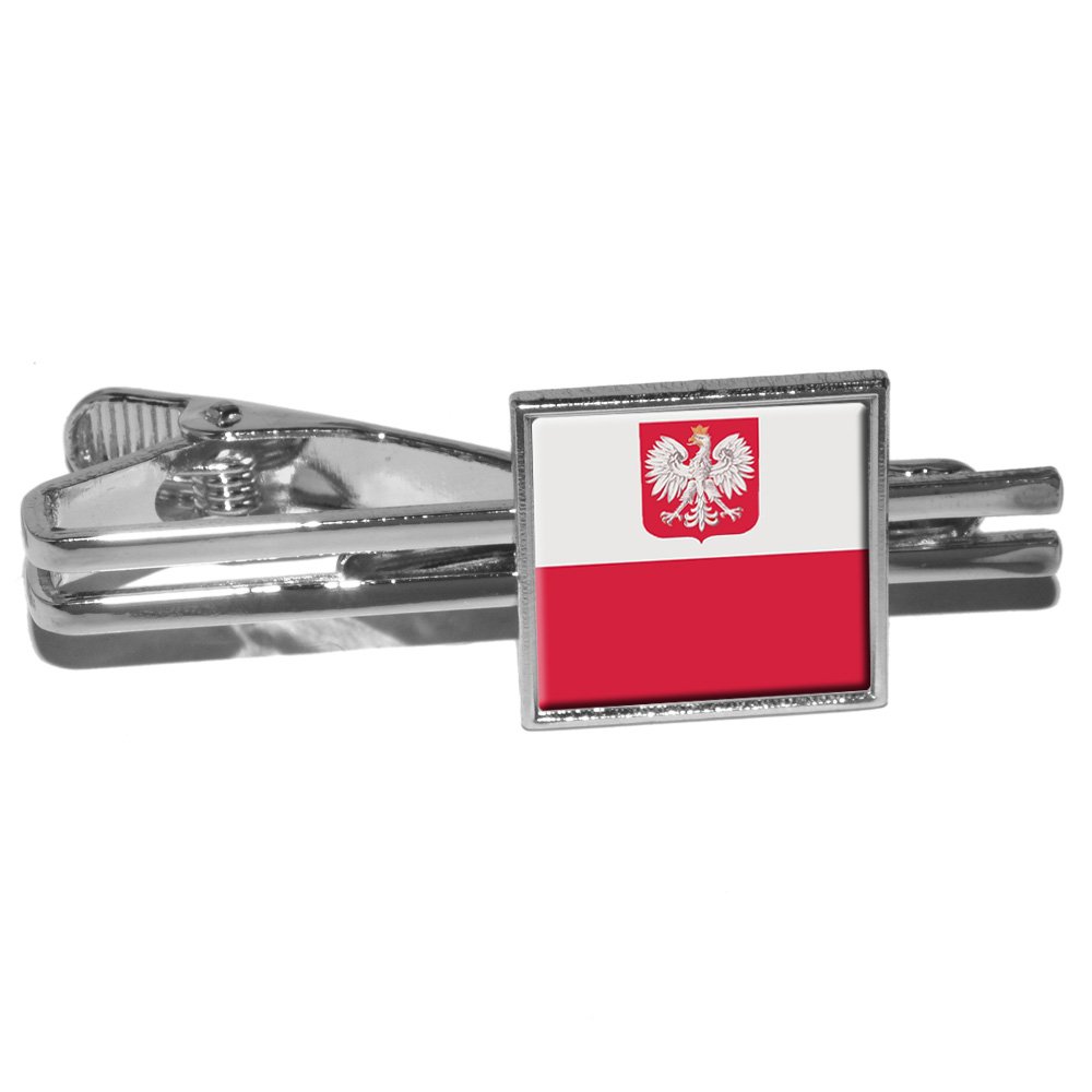 Poland Polish Flag Square Tie Bar Clip Clasp Tack - Silver