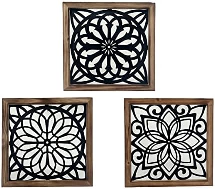crossmoon Mandala Wooden Wall Art Decor Wall Sculpture Metal Wall Hanging Sign Decoration Supplies 12 Inch 3 Pcs (Black)