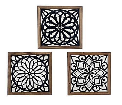 Crossmoon Mandala Wooden Wall Art Decor Wall Sculpture Metal Wall Hanging Sign Decoration Supplies 12 Inch 3 Pcs (Black) #TOP3