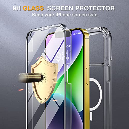 Image of Miracase Glass Series Designed for iPhone 14 Plus Case 6.7 inch, 2023 Upgrade Full-Body Magnetic Clear Case with Built-in 9H Tempered Glass Screen Protector,Compatible with MagSafe,Clear