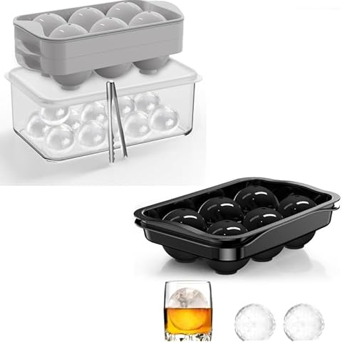 ICEXXP Whiskey Ice Ball Maker + Round Ice Cube Tray with Ice Bin (2 Pack) Cover