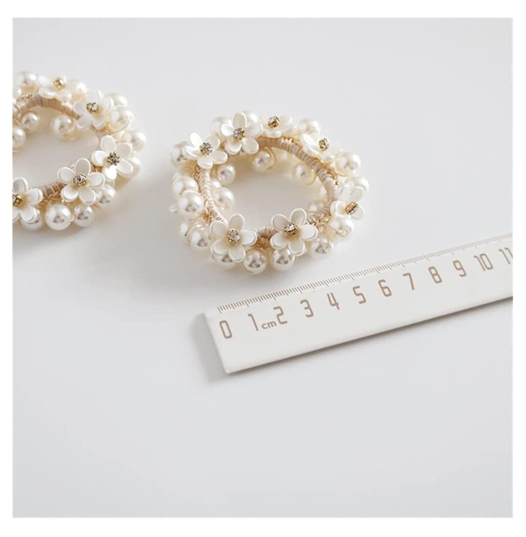Scrunchies Per Capelli 3pcs Piccolo Fiore Testa Corda Braccialetto Capelli Anello Intrecciato Imitazione Perla Ragazza Copricapo Elastici Per Coda Di Cavallo