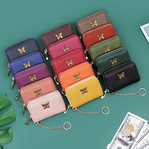 Image of imeetu RFID Credit Card Holder for Women, Business Card Wallet, Purple Coffee, Small, Credit Card Case Wallet | Genuine Leather Card Case Wallet with Zipper and Removable Keychain, 12 Card Slots & 2 Cash Pockets, Daily, Travel, Gifts
