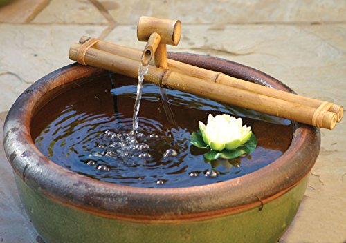 Bamboo Accents Low-Profile Deck Water Fountain, Indoor/Outdoor Bamboo Fountain with Pump, 18” Wide Classic Nozzle, Split Resistant, DIY Zen Fountain - Thumbnail 3
