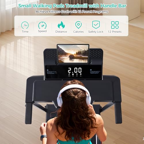 Image of Portable Treadmill for Home Small, Walking Pad with Handle Bar, 3.5HP Eelectric Walking Pad Treadmill with Handle Bar and Incline, Small Treadmills for Home Exercising, 0.6-10MPH, 400BS
