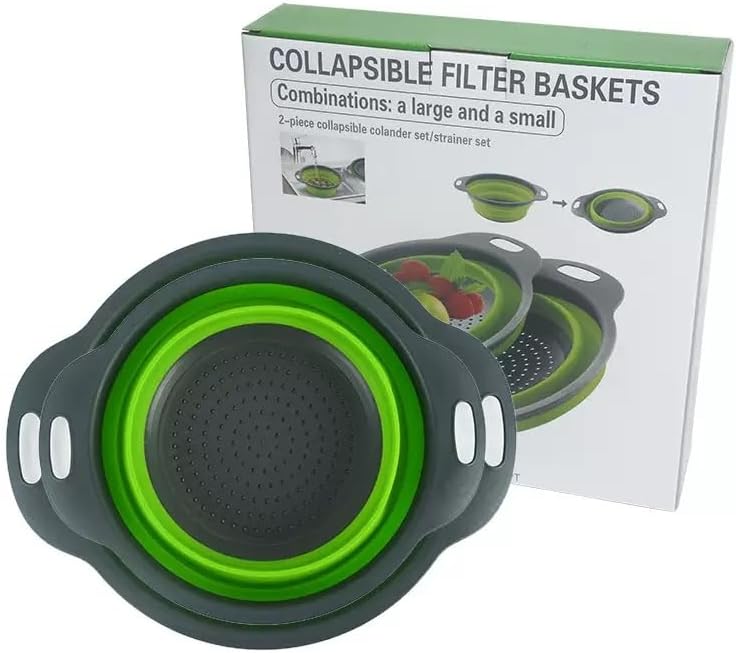 Colador plegable de 2 juegos, colador de silicona plegable para cocina, respetuoso con el medio ambiente, no tóxico, fácil de limpiar, 2 tamaños