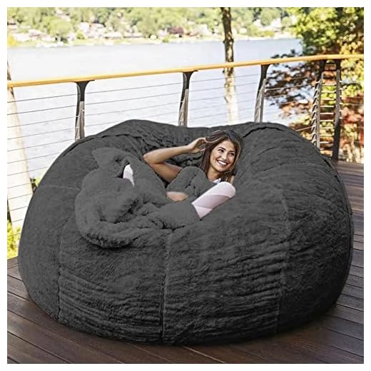 7ft Giant Fur Bean Bag Chair for Adult Living Room Furniture Big Round Soft Fluffy Faux Fur BeanBag Lazy Sofa Bed Cover (Grey)