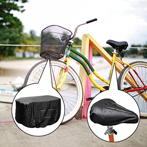 2er Set Regenschutz Fahrradkorb, Regenabdeckung Korb abdeckung Fahrradsattel Regenschutz mit Aufbewahrungstasche für Gängigen Fahrradtypen(Schwarz)