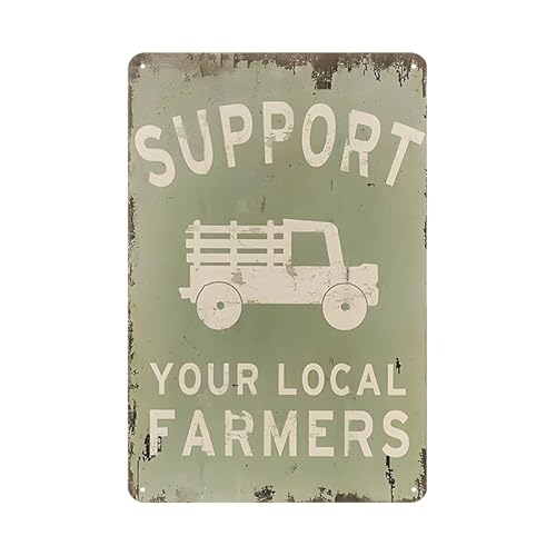 YOYI ART Farmers Market Decor Sign - Support Your Local Farmers, Vintage Tin Sign for Farmers Market, Farmhouse, Home Decor, 8 x 12 inch
