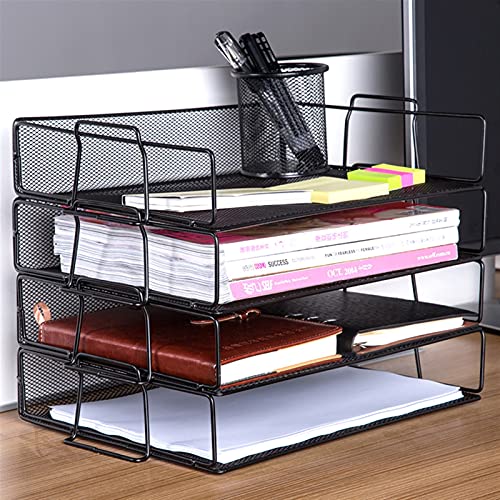 Panier de rangement de bureau A4 empilable en maille métal - Modèle K - 4