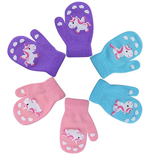 Cooraby 6 Pairs Toddler Magic Stretch Mittens Winter Unisex Baby Knitted Gloves Mittens (Mixed Color N, 1-3 Years) #TOP3