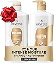 Pantene Shampoo & Conditioner Set, Daily Moisture Renewal - Pro-V Nutrients for Dry, Color-Treated, Straight to Curly Hair, 72-Hour Hydration & Softness, 52.8 Oz Total + Miracle Rescue Shot (0.5 Oz)