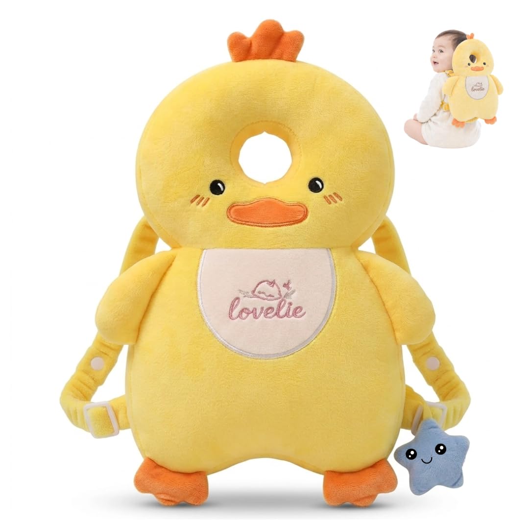 lovelie Baby Head Protector Backpack, Anti-Fall Cushion for Infants – Soft Plush Duck Design Safety Pad for Crawling & Walking Babies (6–24 Months)