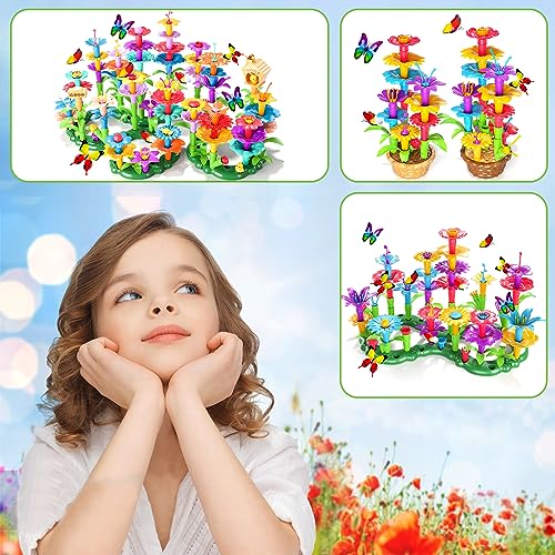 Image of Doloowee 102Pcs Flower Garden Building Toys for Girls 3 4 5 6 7 Year Old, Upgrade DIY Building Stacking Toys, STEM Preschool Educational Toddler Toys Brain Development Kindergarten Kids Toy
