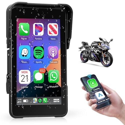 VECHTEL CarPlay Display Moto Wireless Android Auto,Vertical Pantalla táctil de 5 Pulgadas para Motocicleta CarPlay portátil, Asistente Bluetooth/Siri Navi/12V, monitoreo de presión de neumáticos