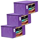 Kuber Industries Saree Covers With Zip|Clothes Storage Bag|Garment Bag For Travel, Wedding, Storage|Pack of 3|Royal Blue