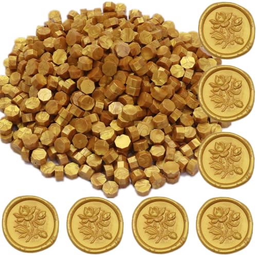 Gold Wax Seal Beads, 400Pcs Sealing Wax Beads, Octagon Wax Sealing Beads, Gold Sealing Wax Beads Set for Wax Seal Stamp, Letter Sealing (Gold)