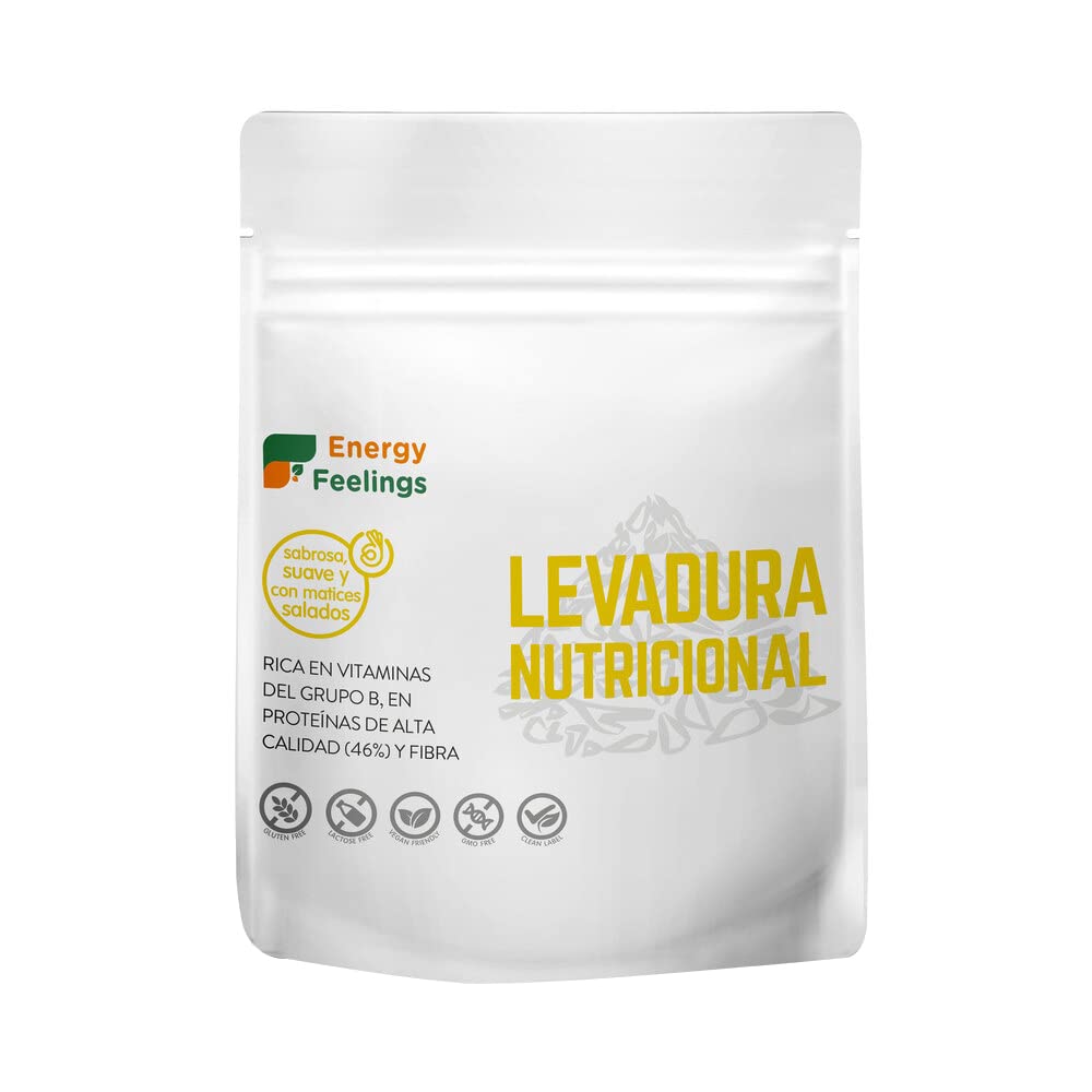 Energy Feelings Levadura Nutricional 75g, Levadura Nutritiva en Copos Rica en Vitamina B y Proteínas 46%, Nutritional Yeast Sin Gluten, Sin Azucar, Ideal para Queso Vegano