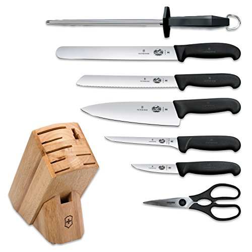 Image of Victorinox 8-Piece Knife Block Set | High-Carbon Stainless Steel Professional Chef Knives, Non-Slip Handles, Paring, Boning, Shears, Slant Hardwood Storage Block