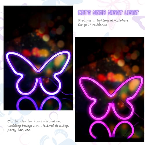 Image of Riakrum 2 Pcs Butterfly Neon Signs LED Lights Decor,Purple, Pink