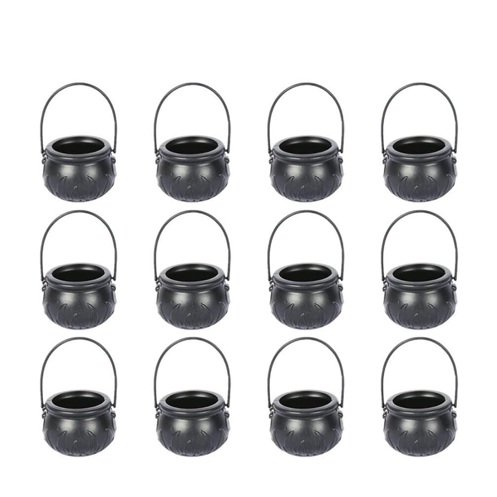 CTRLZS 12PCS Halloween Witch Pot Plastic Mini Witch Cauldron Black Candy Holder Halloween Decoration Party Favor Decoration