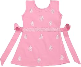 Shivgami Creation Cotton Frock for Girls| Girls Dress| Chikankari Frock for Girls | Chikan Work Dress for Girls | Baby Girl Cotton Frock | A-Line Dress with Tie-ups | Frock for Baby Girl