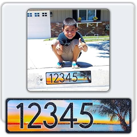 Curb-N-Sign Curb Wrap Address Decal – Aluminum House Number Decals for Front Doors, Windows, Curbs, or Walls – Weather Resistant Curb Wraps Perfect for Outside House Customization (Paradise Sunset) Cover