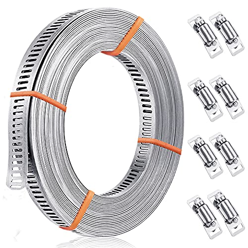 Adjustable Hose Clamp, 304 Stainless Steel Worm Clamp Strap with 8 Fasteners, Cut-To-Fit Hose Clamp Pipe Clamp Air Ducting Clamp Worm Drive Hose Clamps, 11.5 Feet