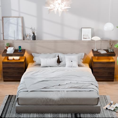 HOMMPA LED Nightstand with Wireless Charging Station & USB Ports, 3 Drawer Night Stand with LED Light RGB Adjustable Brightness, Smart Nightstand High Gloss Bedside Table for Bedroom Walnut by HOMMPA - Image 8