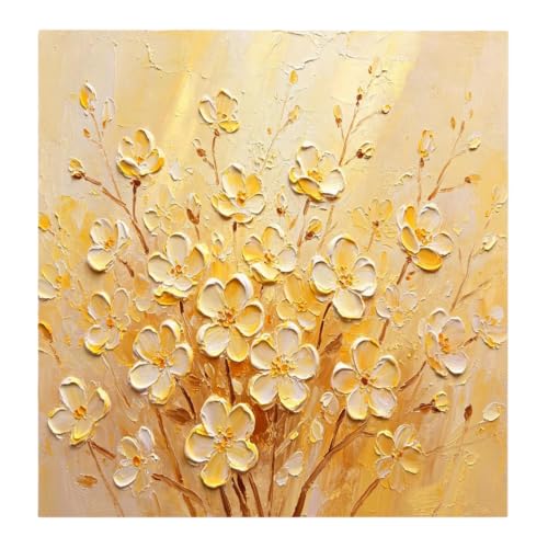 Tableau abstrait moderne pour salon chaleureux fleurs blanches