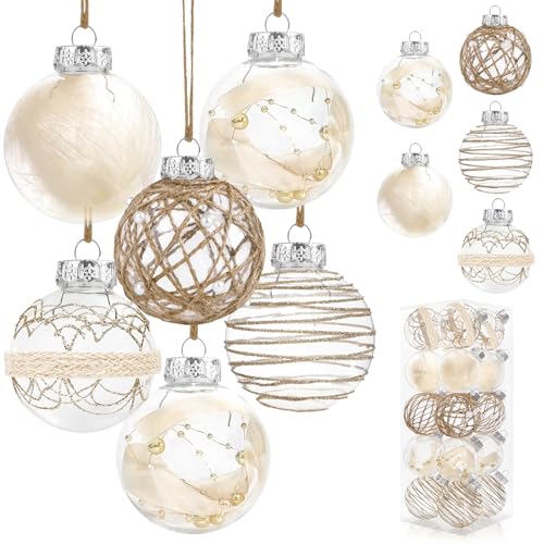 Amandir 20PCS Christmas Ball Ornaments 70mm/2.76" Large Shatterproof Clear Plastic Farmhouse Rustic Christmas Ornaments Hanging Tree Decorations Set for Xmas Party Home Decor
