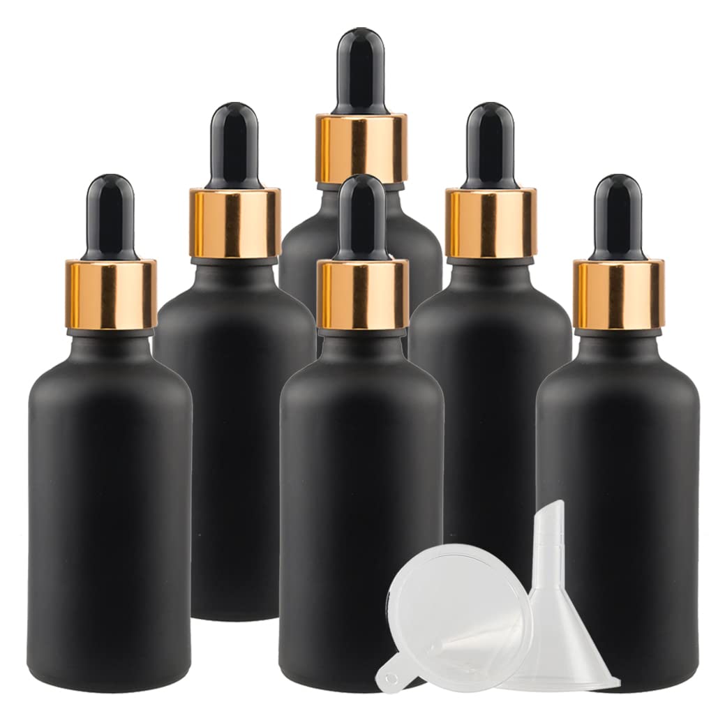 12 Pezzi 50 ml Nero Opaco Bottiglie Contagocce di Vetro, Voute Bottigliette Flaconi in Vetro con Pipette Oro, Viaggio Portatile per Oli Essenziali, Contenitori di Aromaterapia