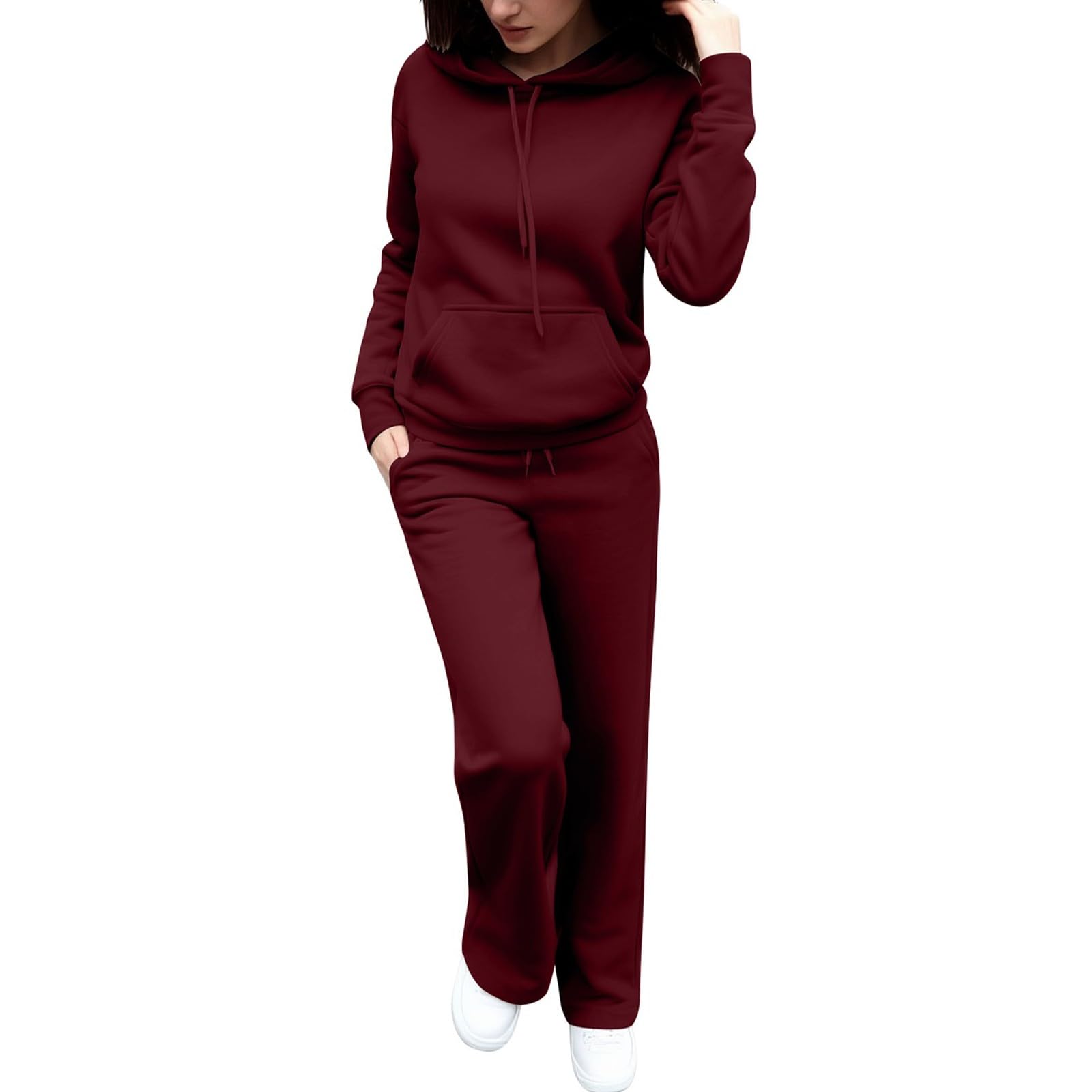 Tuta da jogging da donna, a maniche lunghe, per il tempo libero, girocollo, felpa e pantaloni da jogging in due pezzi, con cappuccio e pantaloni da jogging con tasche