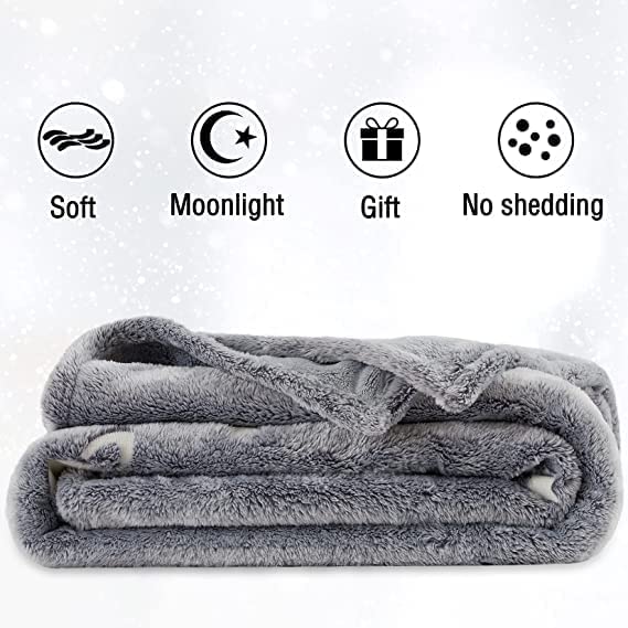 Image of Glow-in-The-Dark Polar Fleece Blanket for Kids - Soft Lightweight Single Bed Blanket (200x152 cm) | All-Season Jacquard Print, Assorted Multicolor - Unicorn Design (Grey)