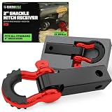 Rhino USA Shackle Hitch Receiver (Fits 2' Receivers) Best Towing Accessories for Trucks, Jeep, Toyota & More - Connect Your Rhino Tow Strap for Vehicle Recovery, Mounts to 2' Receiver Hitches (Red)