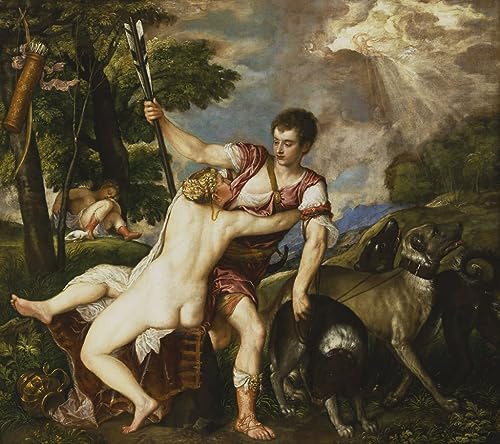 Impression sur toile Vénus et Adonis de Tiziano Vecelli pour salon 60x90cm