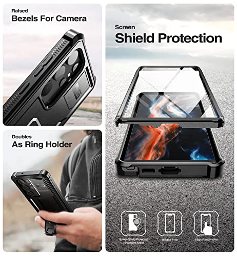 Image of Dexnor Samsung Galaxy S23 Ultra 5G Full Body Case - Military Grade Protection, Built-in Screen Protector, Kickstand, 6.8 inch, Black