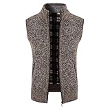 Ärmellose Herren-Strickweste mit Stehkragen, schmale Passform, lässige Westen, Dicker Strick-Cardigan mit Taschen, Kaffee, Größe XL