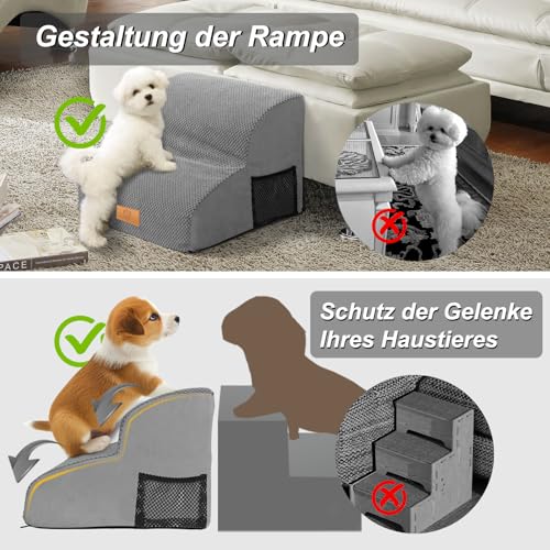 Hundetreppe für Kleine Hunde, Masthome Haustiertreppe 2 Stufen,Hunderampe mit Wasserdichtem Bezug,Abnehmbar & Waschbar, Hundetreppe 30cm Hoch für Bett, Sofa,Couch