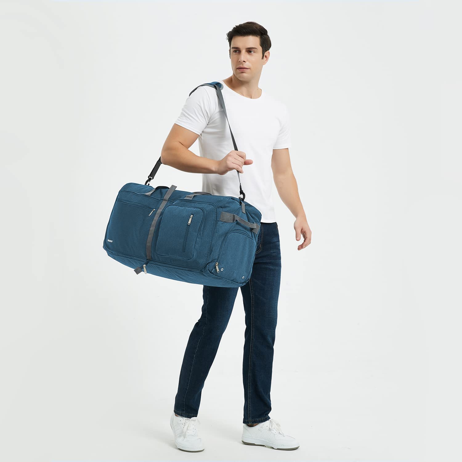 WANDF Reisetasche mit Schuhfach Faltbare Weekender-Reisetasche Handgepäck für Männer Frauen (Blau,65L)