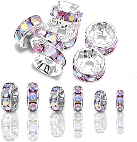 sjavocado 150Pcs Round Rhinestone Spacer Beads 4mm 6mm 8mm Crystal Loose Beads Set Copper Material Charm Beads for Necklaces Bracelets Jewelry Making (AB Color)