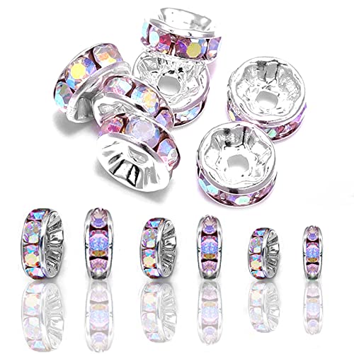 Sjavocado 150Pcs Round Rhinestone Spacer Beads 4Mm 6Mm 8Mm Crystal Loose Beads Set Copper Material Charm Beads For Necklaces Bracelets Jewelry Making (Ab Color) #TOP19
