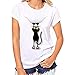 Produktbild OVERDOSE T Shirt Frauen Mädchen Plus Größe beiläufiges Nette Katze gedrucktes T Stück Hemd Kurzschluss Hülsen Baumwollblusen Oberseiten Sommer Tops Bluse (L, G)